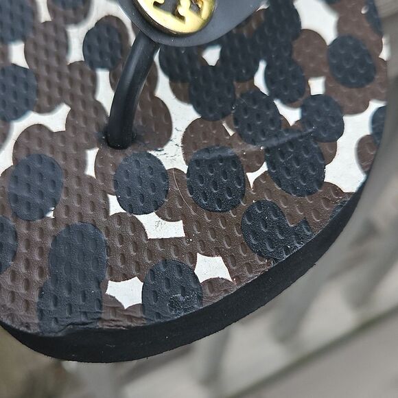 Tory Burch Logo Flip Flops Black Brown Camo Print Sandals Women’s ~Sz 9.5 - Picture 3 of 10